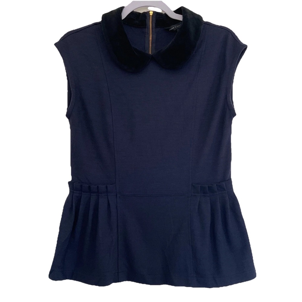 Marc by Marc Jacobs Vintage Top Peter Pan Collar Pleats Preppy Small Navy Blk Sm - Picture 2 of 12